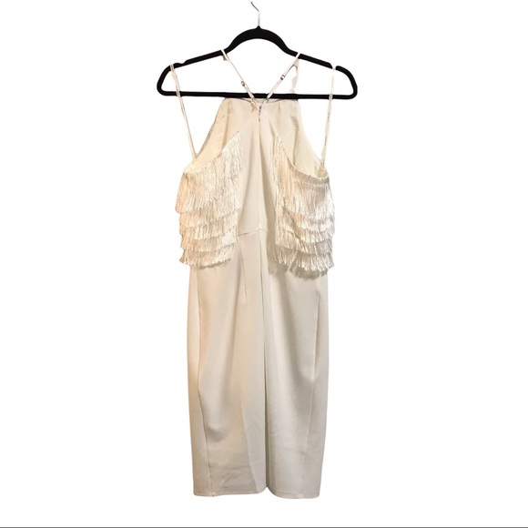 Halston Mini Fringe Halter Neck Party Dress in Ivory - Size 4 - Picture 3 of 7